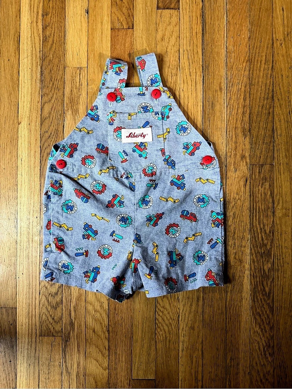 vintage Liberty Kids 6M Cotton Printed transportation shortalls
